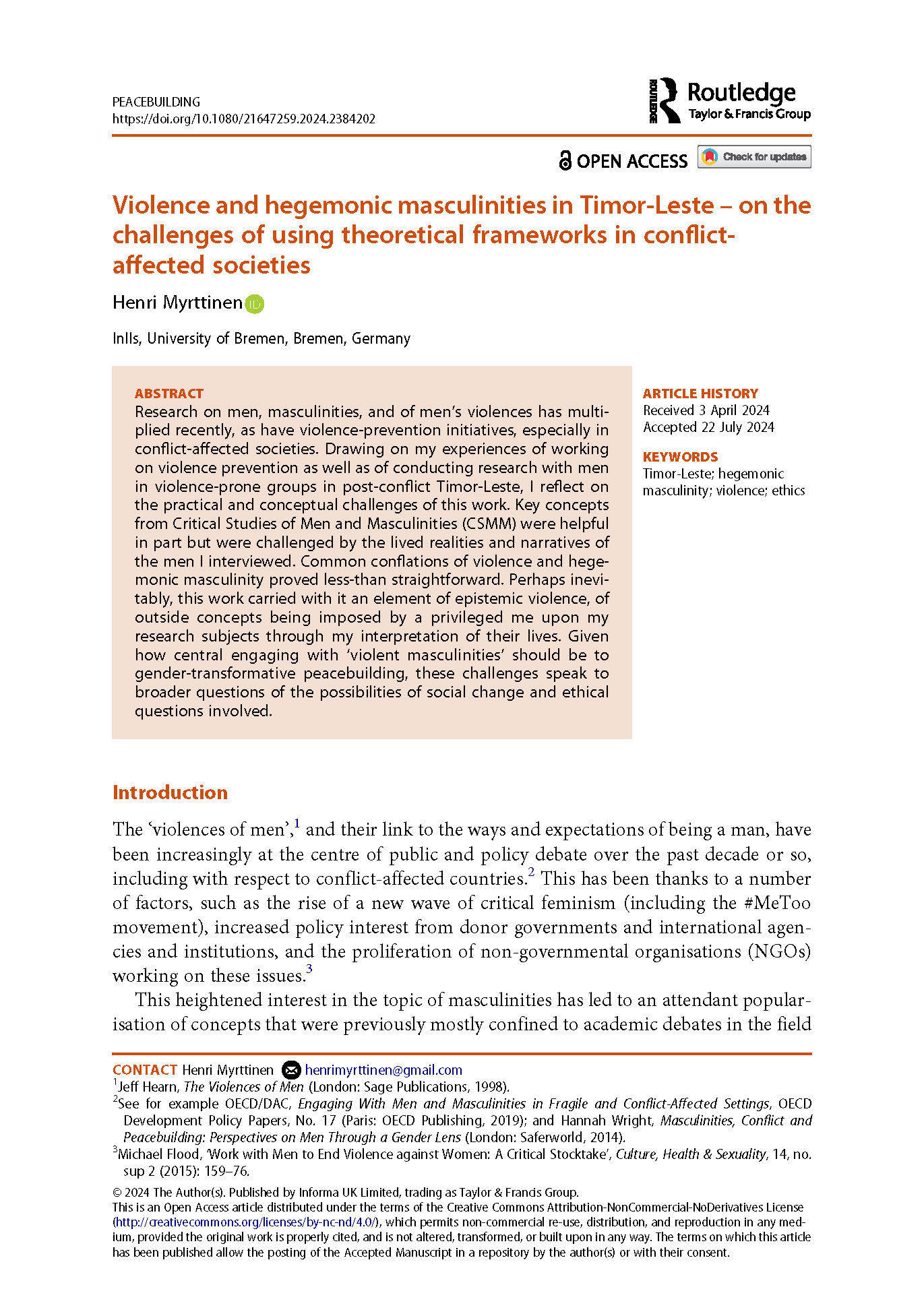 Violence and hegemonic masculinities in Timor-Leste – on the challenges ...